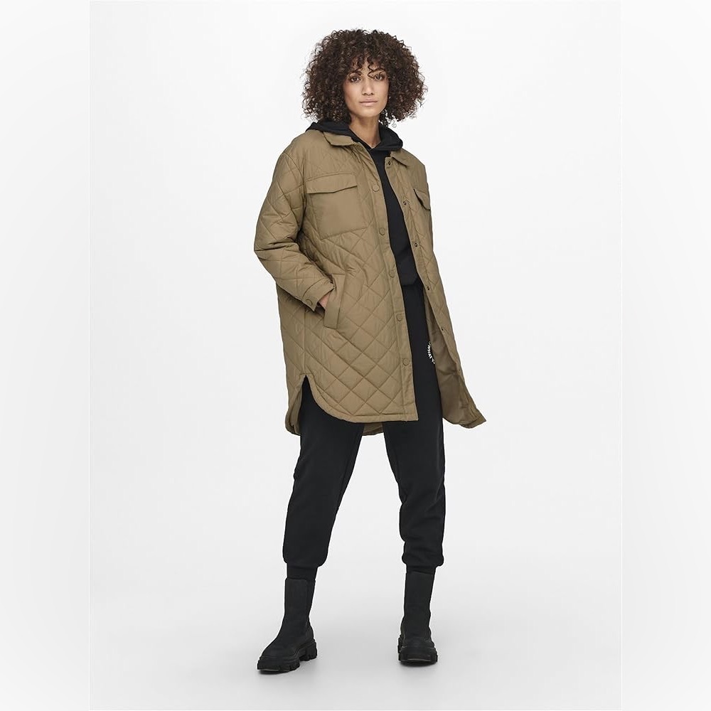 Only long quilted light jacket in kaki size xs